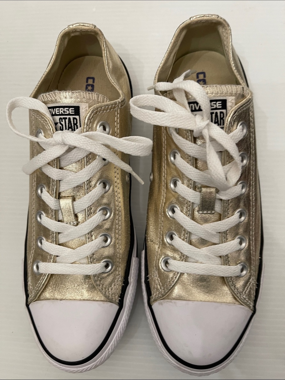 CONVERSE ALL STAR OX LIGHT GOLD/WHITE SNEAKERS MENS SIZE 7 WOMENS SIZE 9 - Picture 3 of 13